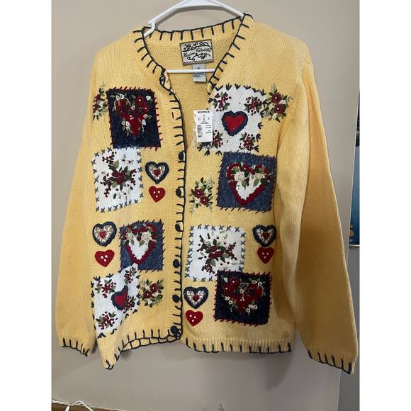 Vintage Kohl’s Embroidered Heart Sweater Cardigan - Picture 1 of 3